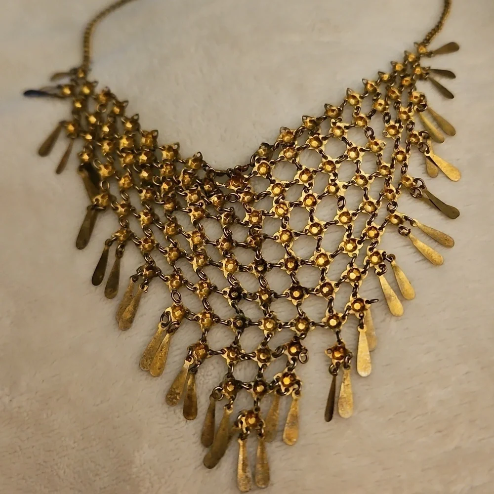 Antique Chainmaille V-Shape Fringe Bib Festival Necklace